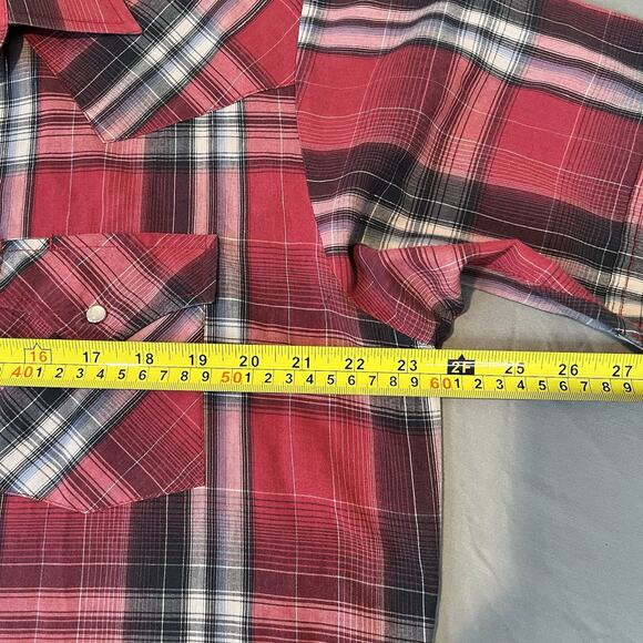 Ely Cattleman Mens Large Red Plaid Pearl Snap Holiday Western Short Sleeve Shirt - Picture 6 of 8